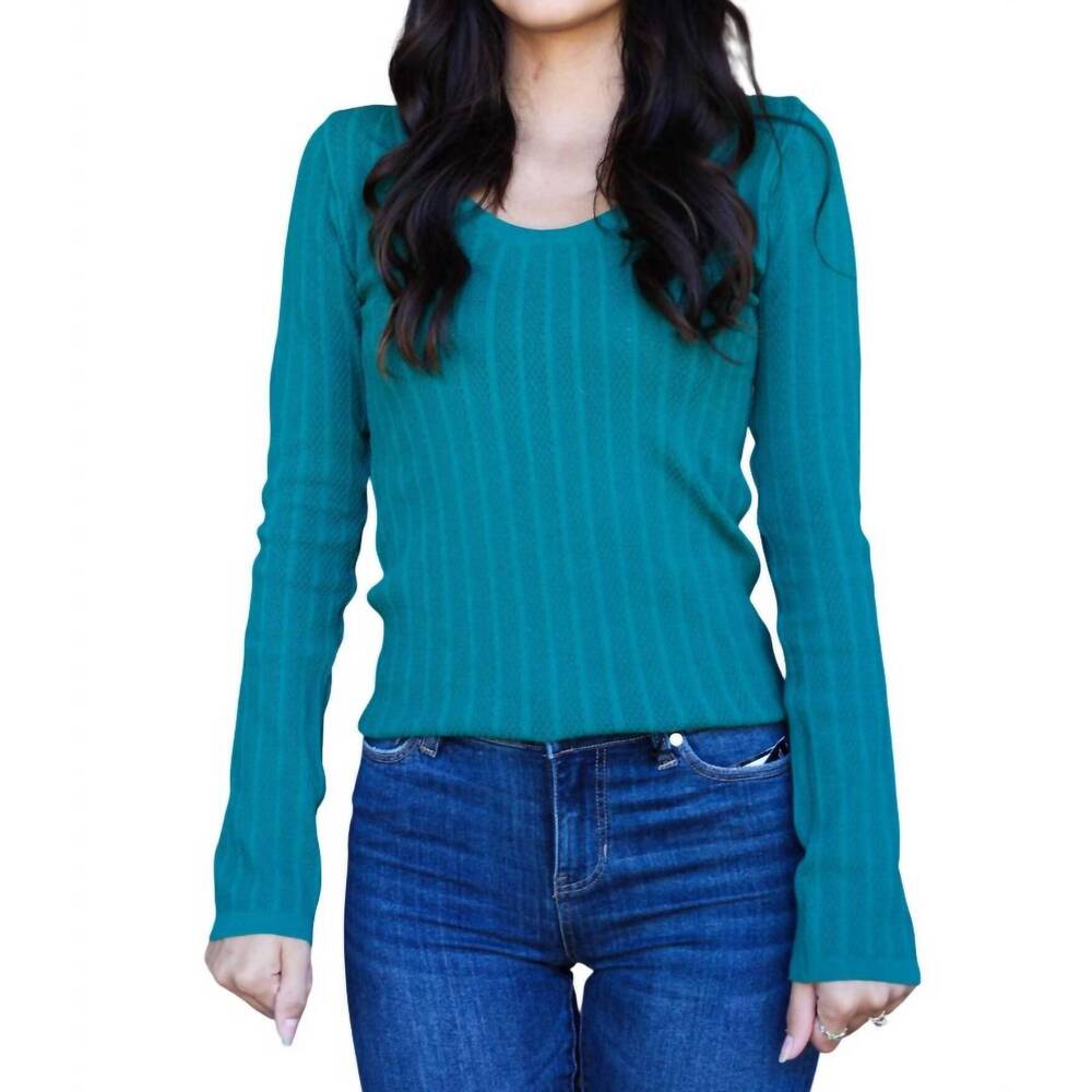 NEW SCALA lace long sleeve u-neckline top in emerald